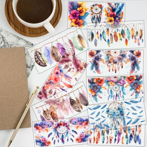 10 Sheets Dreamcatcher UV DTF Cup Wrap for 16OZ Glass, 4.3 x 9.4 Inch Dream Catcher UV DTF Transfer Stickers Waterproof Rub on Transfer Decals for Glass Bottle Vase Furniture Crafts - style: Dreamcatche
