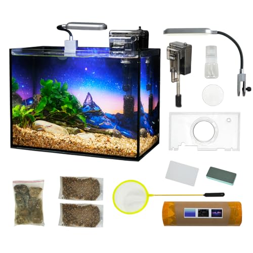 2.8 Gallon Glass Fish Tank with Filter LED Light Complete Betta Fish Tank Starter Kit for Small Aquarium Lovers, Rimless Freshwater Nano Tank with All Essentials Included - size: 2.8 Gallon