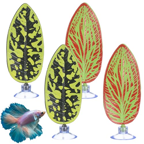 4 Pcs Betta Hammock Aquarium Decor Betta Fish Tank Decor Plastic Plants Bettas Fish Leaf Hammock Bettas Fishes Toys for Resting Sleeping Playing Hiding Breeding