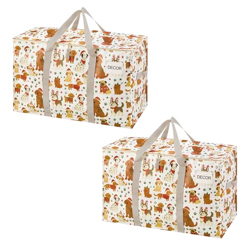 VENO 2 Pack Heavy Duty Moving Bags, Extra Large Storage Bags with Reinforced Handles & Strong Zippers, Foldable & Reusable Moving Box Alternative for Clothes & Dorm Storage - color: Holiday Pups, size: 2 Pack