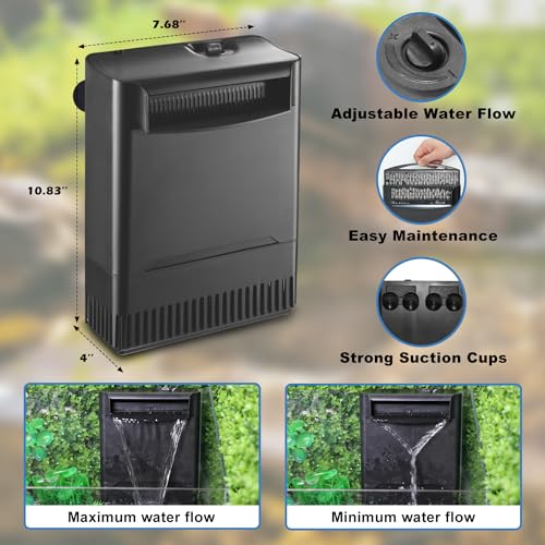 TARARIUM Turtle Tank Filter Aquarium Filter Power Adjustable 30-75 Gal. 290 GPH Large Internal Filter 3-Stage w/Replacement Media 4pcs Sponge Clip 1Pcs Ceramic Ball Plate Replacement for IX-120