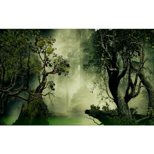 Forest Aquarium Background Jungle Plants Old Trees Reptile Habitat Background Fantasy Misty Foggy Rainforest Natural Landscape Fish Tank Background Misty Forest Terrarium Background Vinyl 24x12in - color: Grey, size: 24(W)x12(H)in