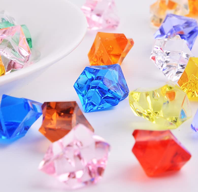 PMLAND Clear Fake Ice Rocks – 550 Pcs Large Multicolor Acrylic Gems Crushed Plastic Diamonds, 3Lbs/2.25 Quarts Bulk Vase Filler for Centerpieces Wedding Theme Décor Aquarium Table Scatter - color: Assorted