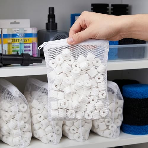 TOPZEA 6 Lb Aquarium Filter Media Ceramic Rings, Premier Bio Filter Medias with Zipper Mesh Bags for Koi Pond, Canister, Fish Tank Filter, Pure White