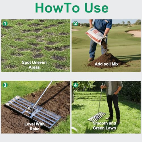 35"x10" Lawn Leveling Rake, Heavy Duty 304 Stainless Steel Lawn Leveler w/ 6.5ft Ergonomic Handle, Effort Saving Soil Tool for Dirt, Sand, Compost, Topdressing & Garden - style: 35x10inch-6.5FT