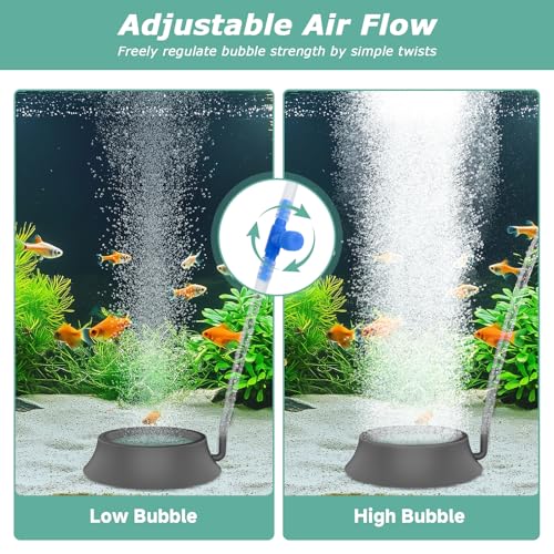 hygger Aquarium Air Stone, Fish Tank Bubbler Aerator with Stainless Steel Base, Oxygen Diffuser for Nano Air Pumps Hydroponics Small Ponds and Fish Tanks - size: 2.4 inch
