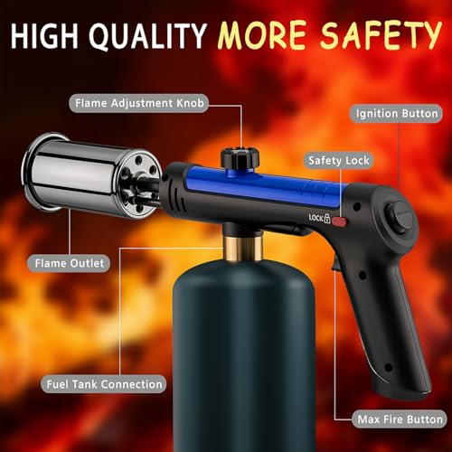 Powerful Propane Torch Gun, Kitchen Torch With Adjustable Flame, Flamethrower Blow Torch for BBQ, Campfire, Searing Steak, Camping (Propane Tank Not Included)-Blue - color: Blue