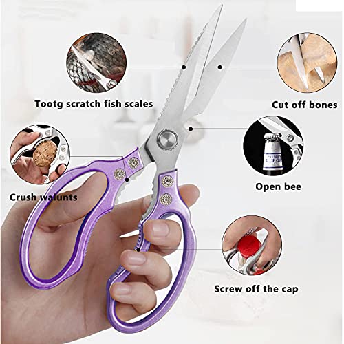 AWinjoy Heavy Duty Sharp Kitchen Scissors, Dishwasher Safe, Cooking Shears for Meat, Chicken, Fish, Poultry, Herb, Bread (Purple) - color: Purple