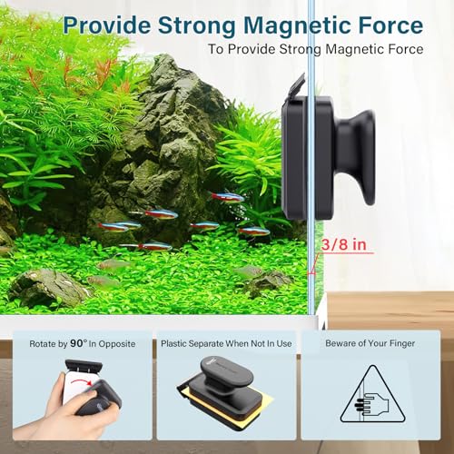 hygger Aquarium Magnetic Glass Clean Tool, Algae Scraper for 0.2-0.6 Inch Thick Fish Tank Floating Scrubber Brush with Two Detachable Blades (M) - size: M