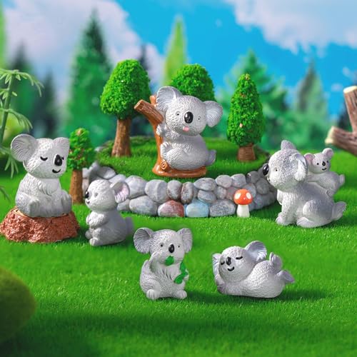 Koala Fairy Garden Accessories - Miniature Koala Figurines for Micro Landscape, Bonsai Craft, Cake Toppers, Desktop Decor, Fairy Garden, DIY,Car Decor, 6Pcs