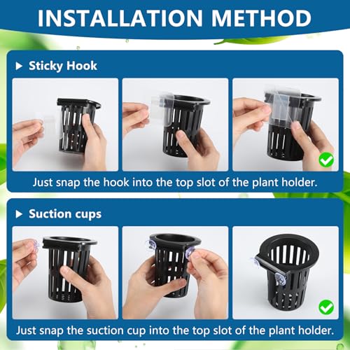 Novabright 2 Pack New Upgraded Large Aquarium Plant Holder with Hydroponic Cup 3.37 Inch Sick Hook and Suction Cup for Fish Tank Aquaponic Plant Cultivation and Aquascape Accessories Decoration(Black)