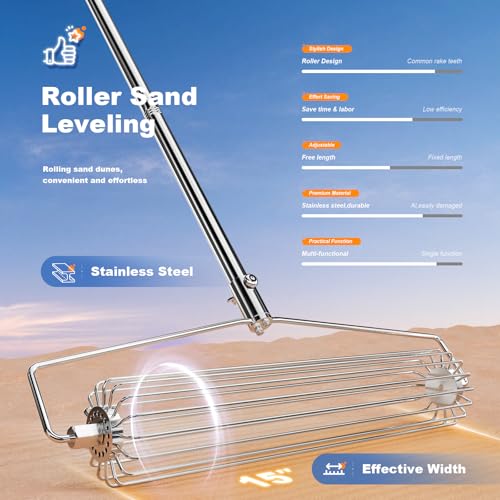 Golf Sand Leveling Rake, Bunker Rake for High Jump Long Jump Track and Field Sandy Golf Course, Roller Design Golf Sand Trap Bunker Simulator