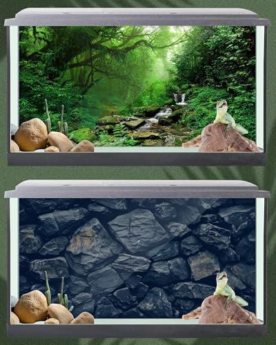 Breling 4 Pcs Reptile Habitat Background with Nano Glue Gobi Sun Cactus Stone and Green Tree Fern Stream Terrarium Background Polyester Durable Aquarium Accessories (Style2,36 x 18 Inch) - color: Style2, size: 36 x 18 Inch