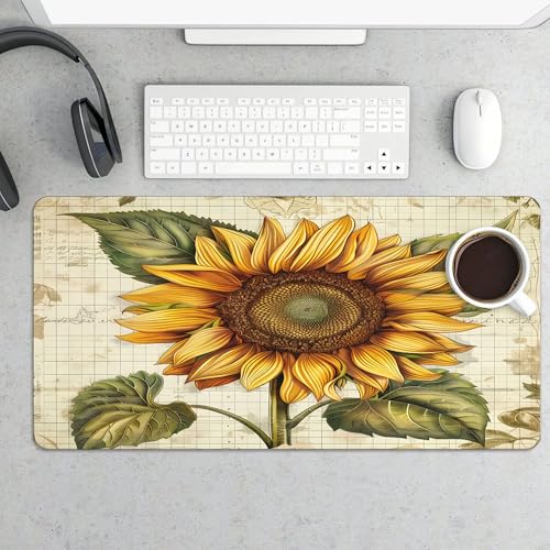 XXL Gaming Mouse Pad Sunflower Vintage Flower XXL Gaming Mouse Pad Large Desk Mat Protector for Desktop, Anti-Slip Rubber Extended Computer Keyboard Mat Writing Pad, 11.8 * 27.5 in,B-1482 - color: B-1482, size: 11.8*27.5 In