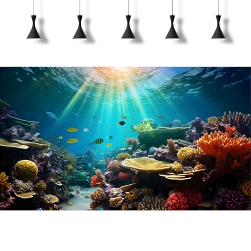 Ocean Floor Fish Tank Background Under The Sea Coral Reef Aquarium Background Underwater Aquatic Plants Corals Rock Terrarium Backgrounds Tropical Fish Deep Ocean Aquarium Backgrounds Decor 24x12in - color: Brown Orange, size: 24(W)x12(H)inches/ 60(W)*30c