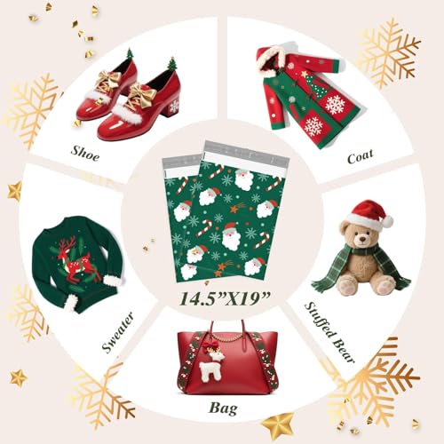 Fuxury Christmas Poly Mailers 14.5x19 Inch 500Pcs,Large Shipping Bags Christmas for Clothing,Strong Adhesive Shipping Envelopes for Small Business, Self Seal Poly Bag Mailing Envelopes Green Santa - color: Green Christmas Santa, size: 14.5x19'' 500pcs
