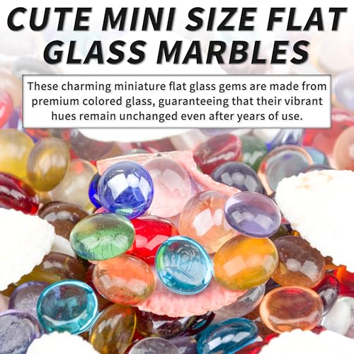 1 LB Mixed Color Flat Glass Beads, 160-180PCS Small Glass Marbles, Mini Flat Round Pebbles for Vase Filler and Floral, Fish Tank Rocks Decorative Gemstones for Home and Aquarium Décor - color: Mixed Color