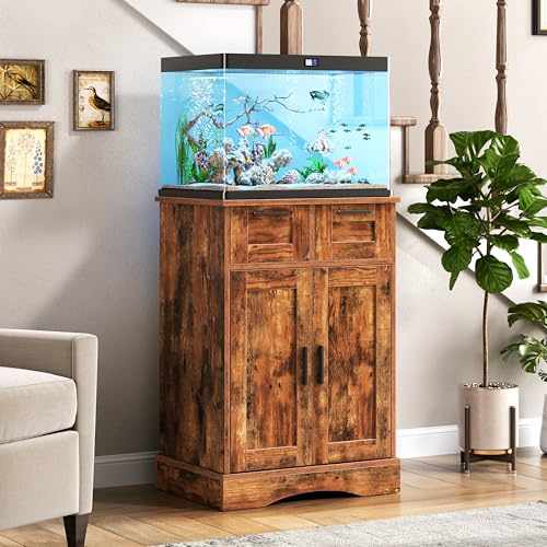 10 Gallon Aquarium Stand, Fish Tank Cabinet with 2 Drawers, Aquarium Stand for 5-10 Gallon Fish Tank Accessories Storage, 20.5" x 11.0" Tabletop, Rustic Brown PTBX02BR - color: Rustic Brown, size: 5-10 Gallon