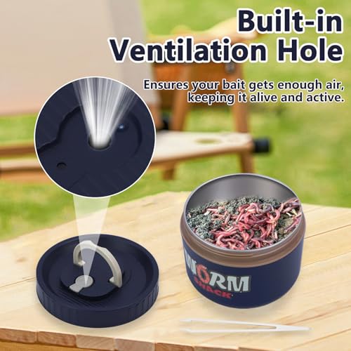Fishing Bait Container, Insulated Stainless Steel, Live Bait Storage, Worm Storage Box, Nightcrawler Box, Bait Tank, Compact and Durable,Small and Portable, Keeps Bait Fresh and Alive - color: Blue