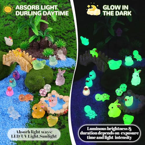 110PCS Mini Resin Animals Tiny Cute Figurines Glow in Dark, Miniature Figures to Hide, Little Animal Small Accessories for Topper Desk Garden Dollhouse Landscape Aquarium Ornaments Crafts & Decor - color: Luminous Animals A-110pcs