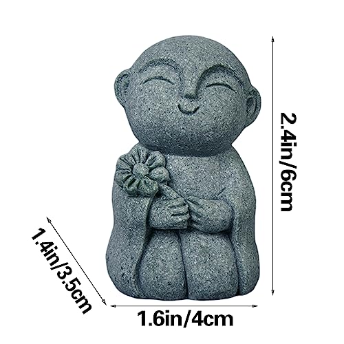 livelyfish Japanese Buddha Figurines Bosatsu Feng Shui Praying Monk Statue Sandstone Happy/Smiling Miniature Figurine Ornament for Fish Tank Aquarium Home Garden Decoration, 2 - size: 2