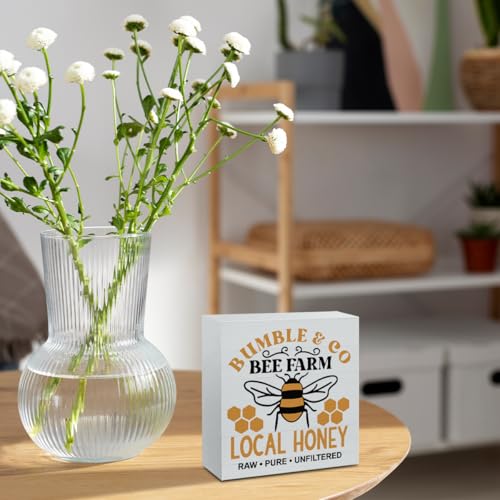 Summer Bee Sign Decor Bee Decorations for Home Local Honey Wooden Box Sign Desk Accessories Home Office Bedroom Bathroom Teacher Classroom Decor 5 X 5 Inch - color: Local Honey
