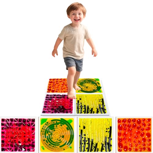 Liquid Sensory Floor Tiles for Kids Ages 3+ – 11.8" Step-On Toy Set with Color Flow Effect & Textured Non-Slip Base – for Sensory Play Paths, Calm Zones & Visual Tracking (4-Pack) - style: Textured Tiles (4-Pack)