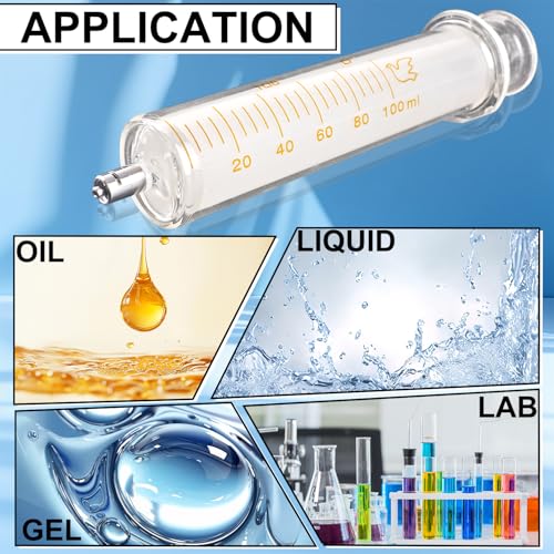 100ml/cc Glass Syringe With Metal Head and Caps for Liquid,Small Syringe for Oil or Glue Applicator,No Needle,1Pack,Borosilicate Glass