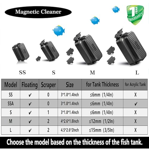 Aquarium Super Strong Magnetic Cleaner for Glass Fish Tank Magnet Brush with Algae Scrapers Floating - size: M