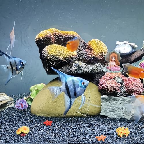 Micro Landscape Decor Coral 13PCS, Fake Coral Ornament Resin Mini Corals Starfish Shell Mermaid Miniature Corals Figurines for Aquarium Tank Decorations Miniature Moss Landscape DIY