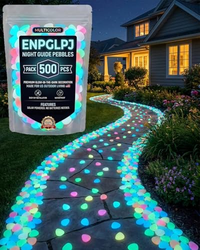 Colorful Glow in the Dark Garden Stones Night Guide Pebbles Luminous Rocks Outdoor Pathway Walkway Yard Patio Fish Tank Aquarium Stepping Decor Landscape Waterproof Solar Magical - color: Multi, size: 500pcs