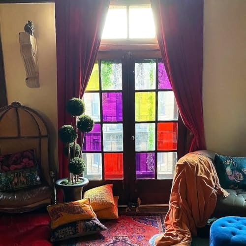 Decorative Window Film Anti UV Colorful Adhesive Vinyl Heat Rejection Solar Window Tinting Vinyl for Christmas Home Decoration DIY,9 Colors Bundle Pack,6Inch x 11.8Inch - color: Cool Color, size: 6Inch x 11.8Inch 9pcs