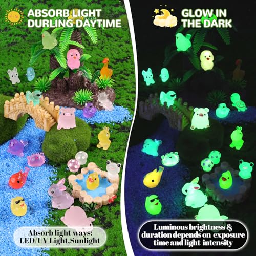 105PCS Mini Resin Animals Tiny Cute Figurines Glow in Dark, Miniature Figures to Hide, Little Animal Small Accessories for Topper Desk Garden Dollhouse Landscape Aquarium Ornaments Crafts & Decor - color: Luminous Animals D-105pcs