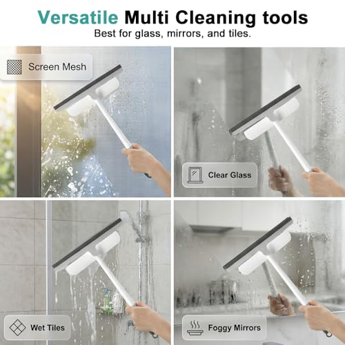 2-in-1 Window Screen Cleaner Brush with Squeegee, 360° Rotation Silicone Shower Windshield Squeegee with Lightweight Anti-Slip Grip for Window Screens Cars Glass Mirrors Shower Doors Tiles (Gray) - color: Gray