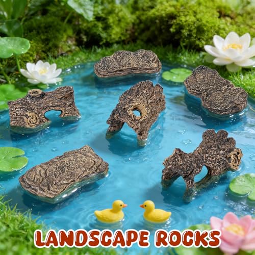 Warmtree 6 Pcs Diorama Rocks Artificial Tree Stump Miniature Stone for Diorama Supplies Micro Train Landscape Mini Garden Figurines Fish Tank Decor Cave Terrarium