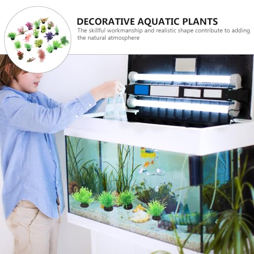 Ipetboom 40Pcs Fish Tank Decorations Set Mini Artificial Aquarium Plants Colorful Plastic Water Grass Accessories for Betta Goldfish Turtle Tank