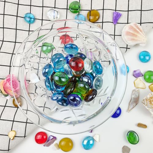 FANTIAN 50 Pcs Flat Glass Marbles for Vase, Mancala Beads Gems. Decorative Glass Rocks for Vase Filler Fish Tank Floral Crafts Centerpieces and Mosaic