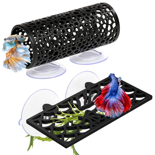 Abizoo Betta Fish Tank Accessories Decorations, Betta Tunnel Swim Tube Black Soft Edged Betta Hammock Bed, Shrimp Guppies Hideout Shelter Toys, Aquarium Moss Ledge - Perfect For Betta Tanks - color: Black