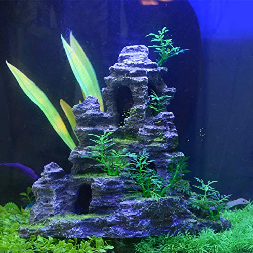 Saim Aquarium Mountain View Stone Ornament, Artificial Mountain Hill View Stone Rock Cave Aquarium Decorations Fish Tank Decor for Betta Cichlids Hideaway Cave, Hermit Crab Hideout - Small - size: 9x4x9inch-S