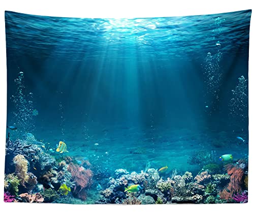 BELECO Underwater World Backdrop 9x6ft Fabric Undersea Backdrop for Photography Under The Sea Tropical Fish and Corral Deep Sea Sunlight Seabed Background Undersea Party Decor Photo Studio Props - size: 9x6FT
