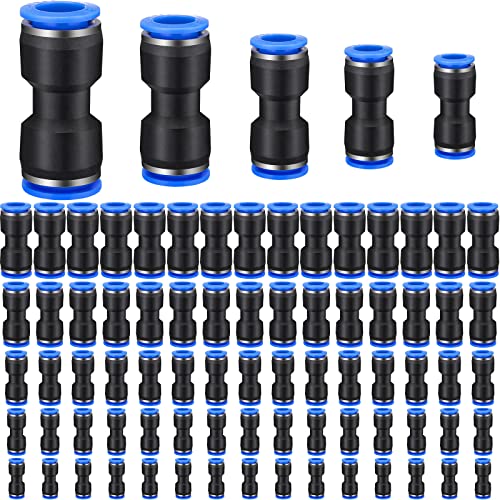 Konohan 100 Pcs Quick Connect Air Hose Fittings 1/8", 1/4", 5/16", 3/8", 1/2" Straight Push Metric Connectors Quick Release Plastic Pneumatic Air Line Fittings for Tube, Truck, Automotive, 2 Way - size: 4/6/8/10/12 mm