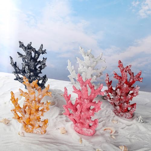 Artificial Coastal Dorm Fish Aquarium Coral Ornament Decor Realistic Aquatic Plant Marine Themed Gifts for Beach Coastal, Living Room, Bathroom- Blue - color: Blue