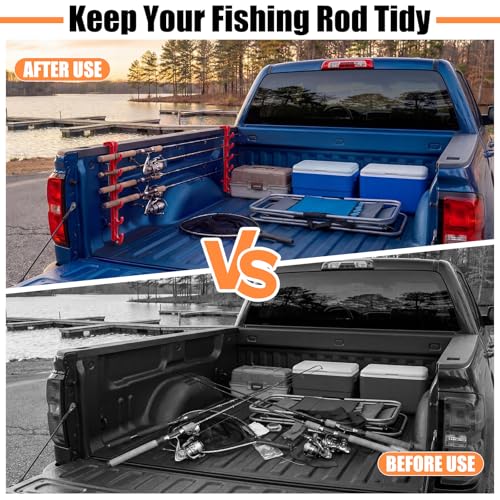 2 Sets Truck Bed Fishing Rod Holder, Holds 4 Rods, Fits 2.36" Thick Rails, Easy Install Kayak & Fly Rod Storage Rack - color: Red, style: 6 Holes