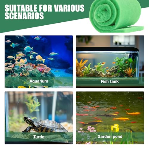 2PCS Aquarium Filter Floss for Fish Tank Filters-aquarium filter media-Aquarium Filter Pad-Media Roll for Crystal Clear Water,1" Thick (12 in Wide, 78 in Long) 6.6ft per Roll Total 13.2ft(green)