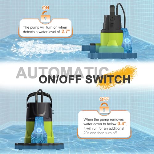 FLUENTPOWER Automatic Pool Cover Pump, 3/4HP 3400GPH Submersible Above Ground Water Removal Pump with Check Valve Adapter, 26FT Power Cord for Pool, Hot Tub, Rooftop, Water Bed, Basement Draining - style: 3/4HP 3400GPH Automatic Sensor