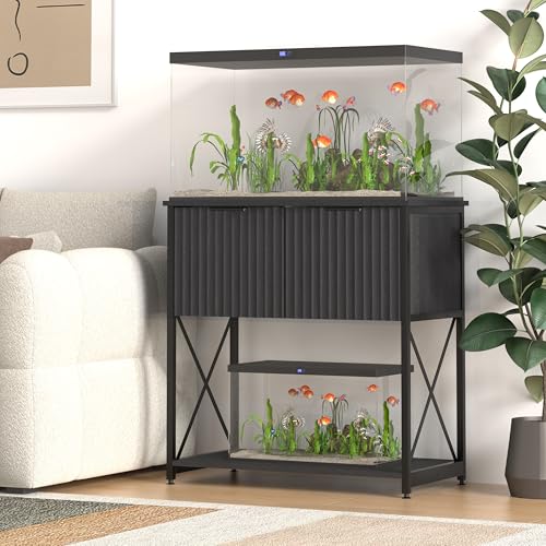 Piskyet 20-29 Gallon Fish Tank Stand, Metal Frame Aquarium Stand, Cabinet for Fish Tank Accessories Storage，Suitable for Turtle Reptile Tank Stand Terrarium Stand,340Lbs,Black