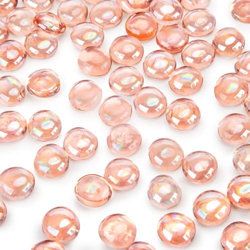 DomeStar 1LB Flat Glass Marbles, Champagne Decorative Marbles for Vases Aquarium Pebbles Fish Tank Rocks Vase Fillers DIY Crafts Table Scatter Decor - color: Light Pink
