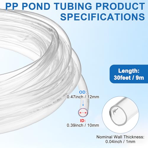 M METERXITY Vinyl Tubing 10mm ID x 12mm OD 30ft Flexible Plastic Tube with 2 Hose Ties, Lightweight Hybrid PVC Hose for Water Gardening/Airline/Aquarium Tubing [Clear] - size: 10mm ID x 30ft