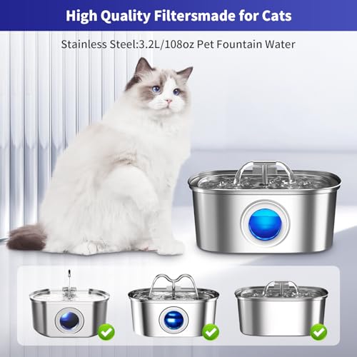 32 Pack Cat Water Fountain Replacement Filters & Pre-Filter Sponges, Includes 16 Filters & 16 Sponges for 108oz/3.2L Stainless Steel Pet Fountains – Compatible with Rellaty & Neareal