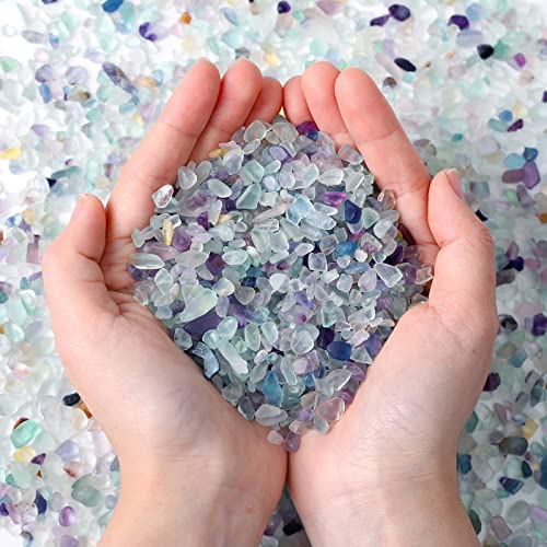 MAIBAOTA Natural Multicolor Fluorite Crystal Quartz Rocks Chips Vase Filler Rocks for Succulent Plant Small Fish Tank Aquarium Gravel Decorative Pebbles Stones(200 gram) - color: Multicolor-fluorite, size: 0.45 Pound